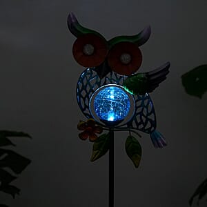 LIvmore Yellow Iron and Glass Owl Solar Spinner Stake