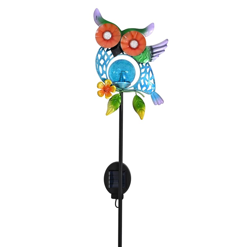 LIvmore Yellow Iron and Glass Owl Solar Spinner Stake