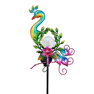 LIvmore Multi color Iron and Glass Peacock Solar Spinner Stake