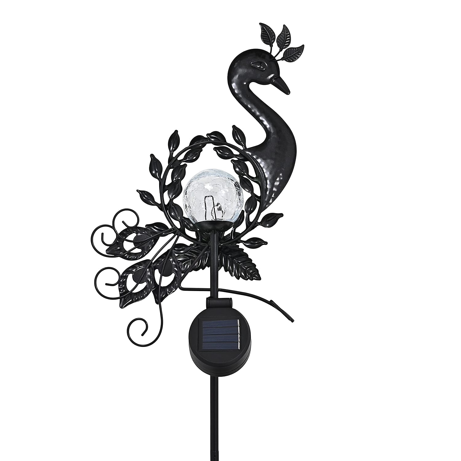 LIvmore Iron and Glass Decorative Solar Peacock Spinner Stake