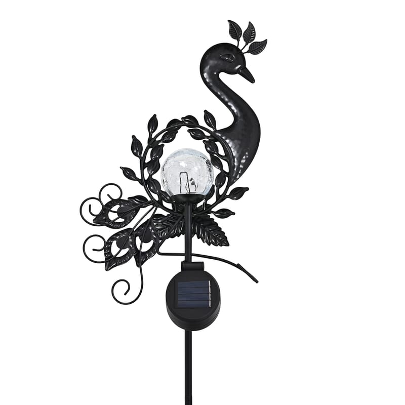 LIvmore Iron and Glass Decorative Solar Peacock Spinner Stake