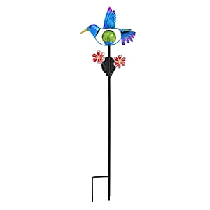 LIvmore Hummingbird Iron and Glass Solar Spinner Stake