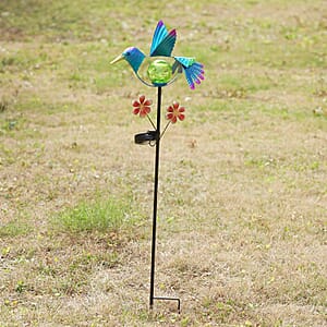 LIvmore Hummingbird Iron and Glass Solar Spinner Stake