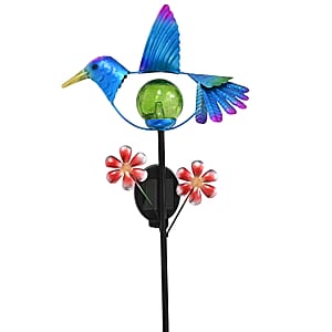 LIvmore Hummingbird Iron and Glass Solar Spinner Stake