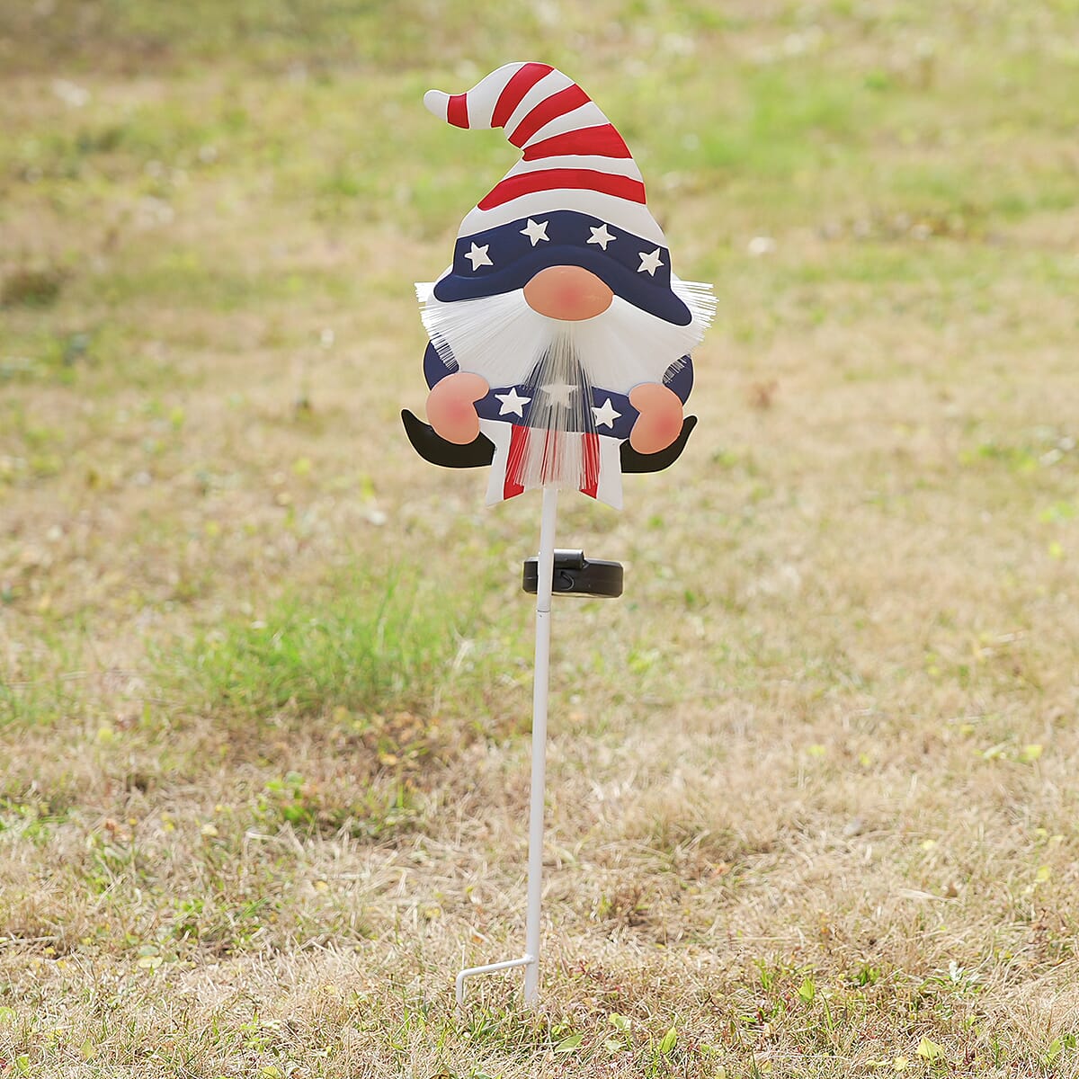 Livmore US Natuional Flag Pattern Whimsical Gnome Hat Solar Spinner Stake image number 1