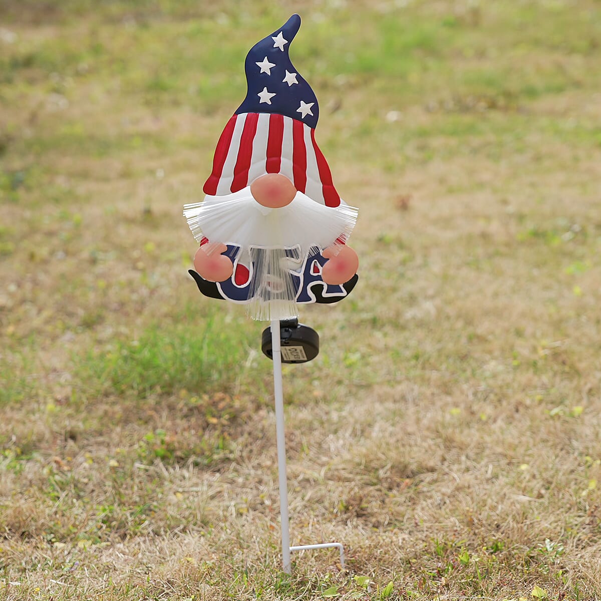 Livmore US Natuional Flag Pattern Whimsical Gnome Hat Solar Spinner Stake image number 1