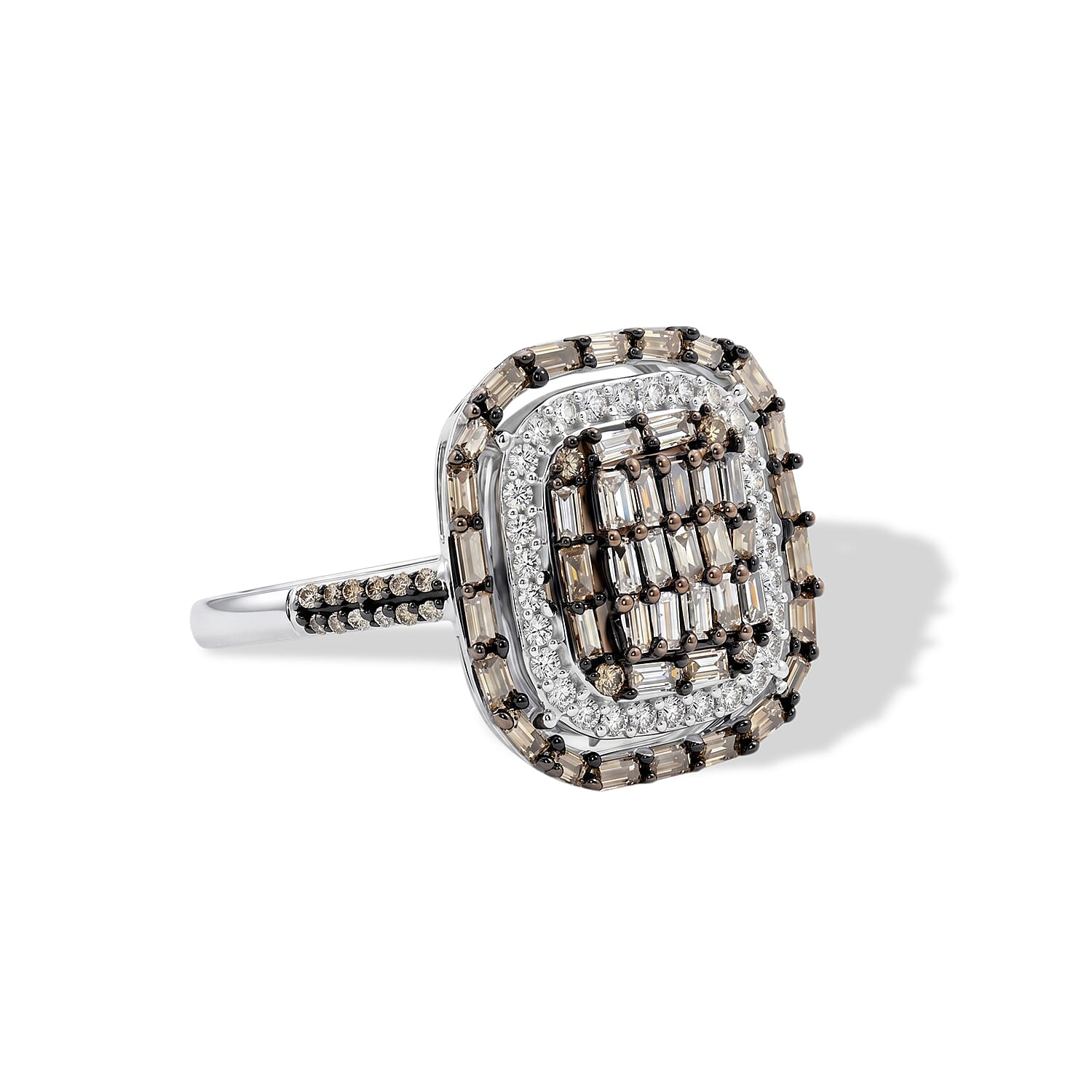Natural Champagne and White Diamond 1.00 ctw Ring in Sterling Silver (Size 7.0)