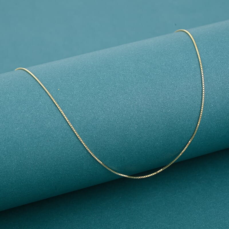 18K Yellow Gold Box Chain Necklace (16 Inches) (1.1 Grams)