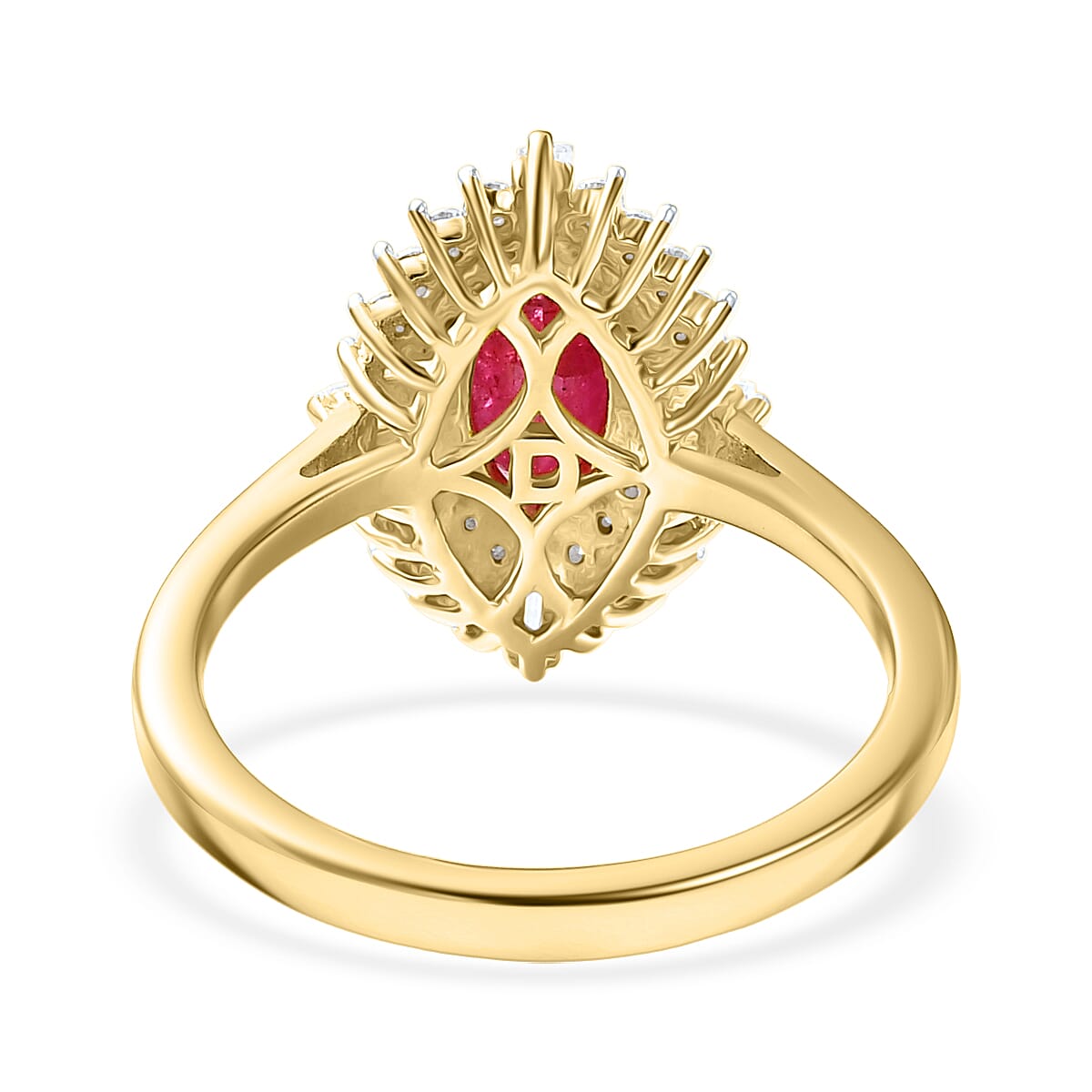 D'Joy Premium Montepuez Ruby and Moissanite 2.00 ctw Regal Crown Ring in 18K Vermeil Yellow Gold Over Sterling Silver (Size 6.0) image number 4