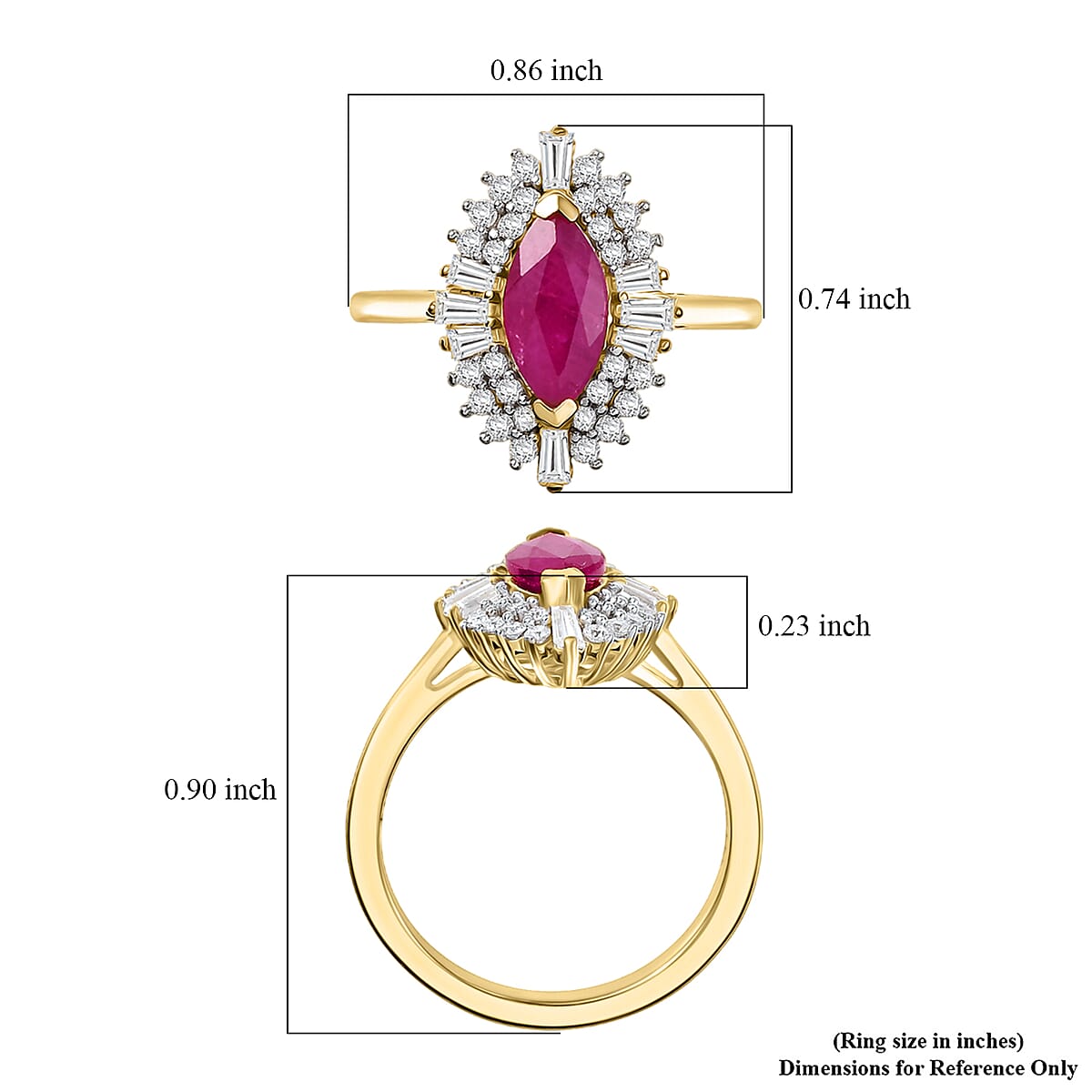 D'Joy Premium Montepuez Ruby and Moissanite 2.00 ctw Regal Crown Ring in 18K Vermeil Yellow Gold Over Sterling Silver (Size 6.0) image number 5