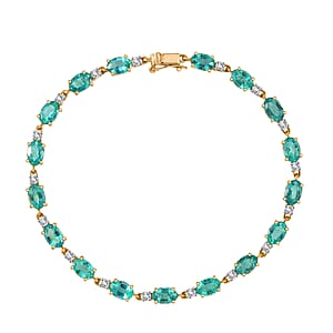 AAA Kagem Zambian Emerald and G-H SI Luxuriant Lab Grown Diamond 8.10 ctw Bracelet in 10K Yellow Gold (7.25 In)