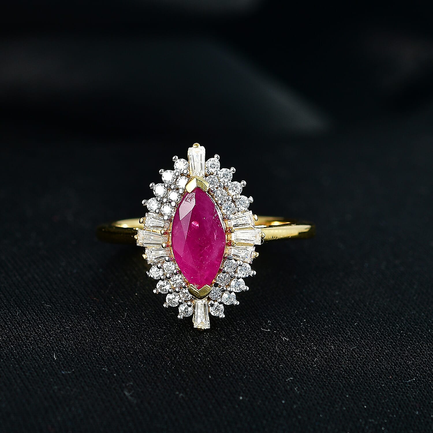 D'Joy Premium Montepuez Ruby, Moissanite Ring in 18K Vermeil YG Over Sterling Silver (Size 9.0) 2.00 ctw