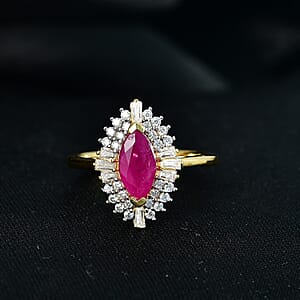 D'Joy Premium Montepuez Ruby and Moissanite 2.00 ctw Regal Crown Ring in 18K Vermeil Yellow Gold Over Sterling Silver (Size 7.0)