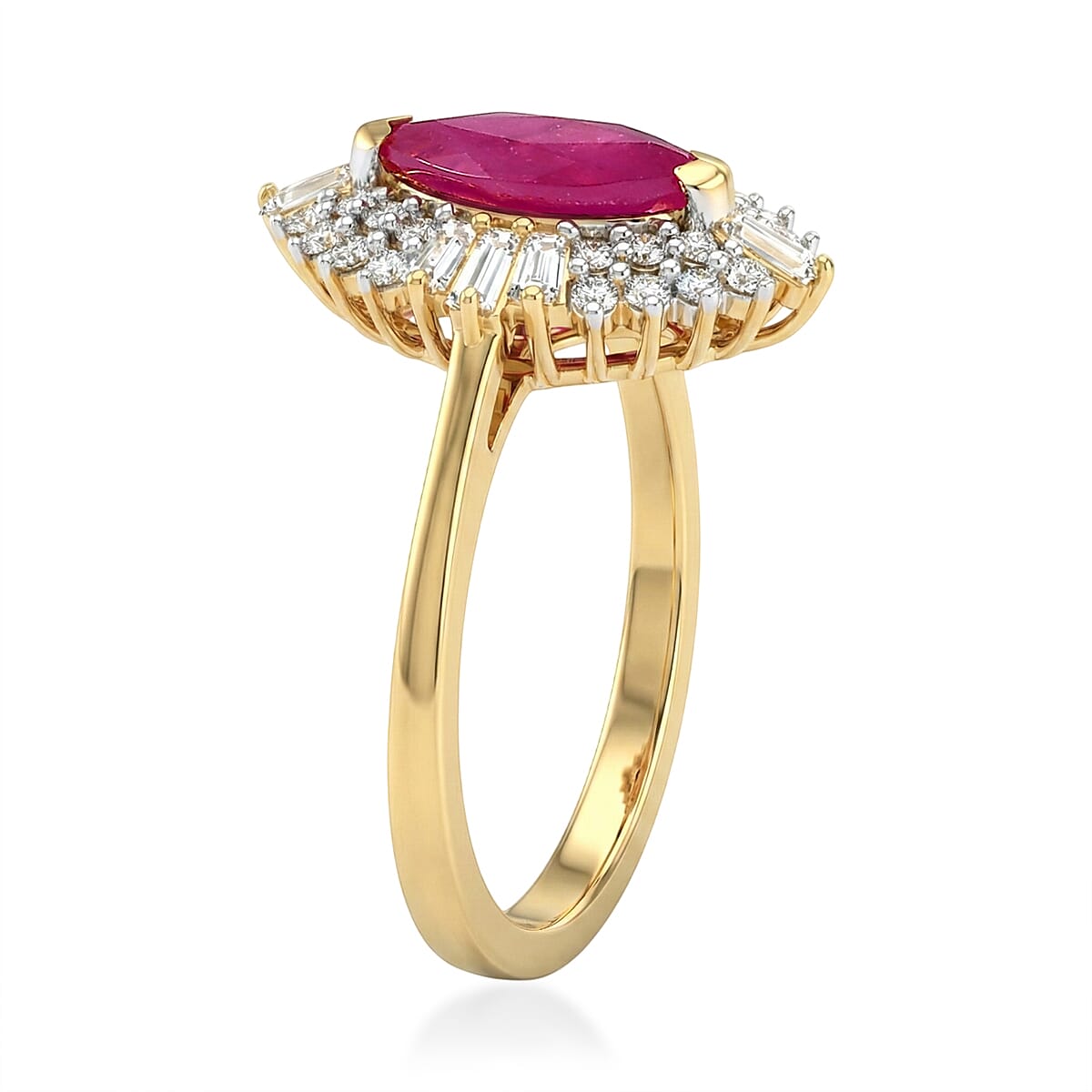 D'Joy Premium Montepuez Ruby and Moissanite 2.00 ctw Regal Crown Ring in 18K Vermeil Yellow Gold Over Sterling Silver (Size 7.0) image number 3