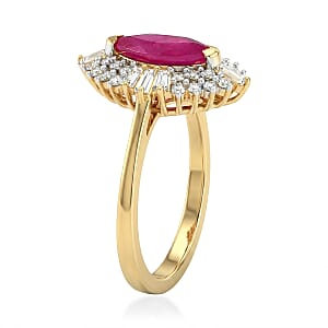 D'Joy Premium Montepuez Ruby and Moissanite 2.00 ctw Regal Crown Ring in 18K Vermeil Yellow Gold Over Sterling Silver (Size 7.0)