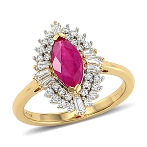 D'Joy Premium Montepuez Ruby, Moissanite Ring in 18K Vermeil YG Over Sterling Silver (Size 9.0) 2.00 ctw