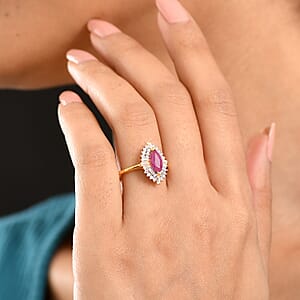 D'Joy Premium Montepuez Ruby and Moissanite 2.00 ctw Regal Crown Ring in 18K Vermeil Yellow Gold Over Sterling Silver (Size 9.0)