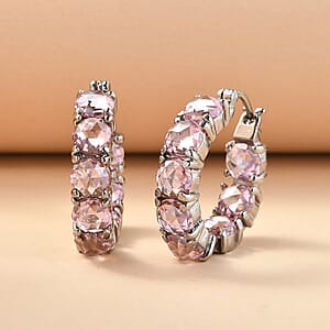 EverTrue Simulated Pink Diamond Hoop Earrings in Stainless Steel