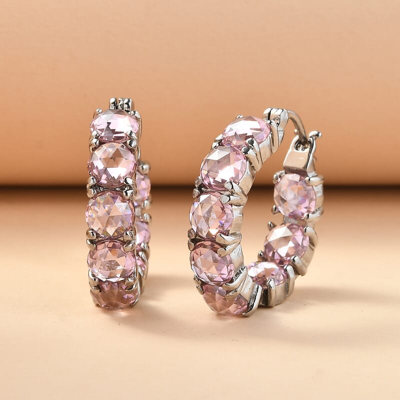 EverTrue Simulated Pink Diamond Hoop Earrings in Stainless Steel