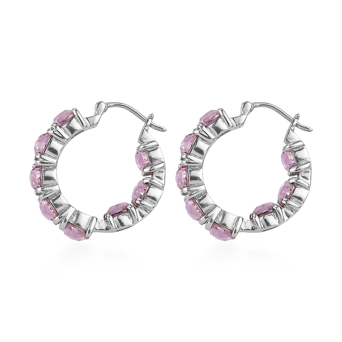 EverTrue Simulated Pink Diamond Hoop Earrings in Stainless Steel image number 3