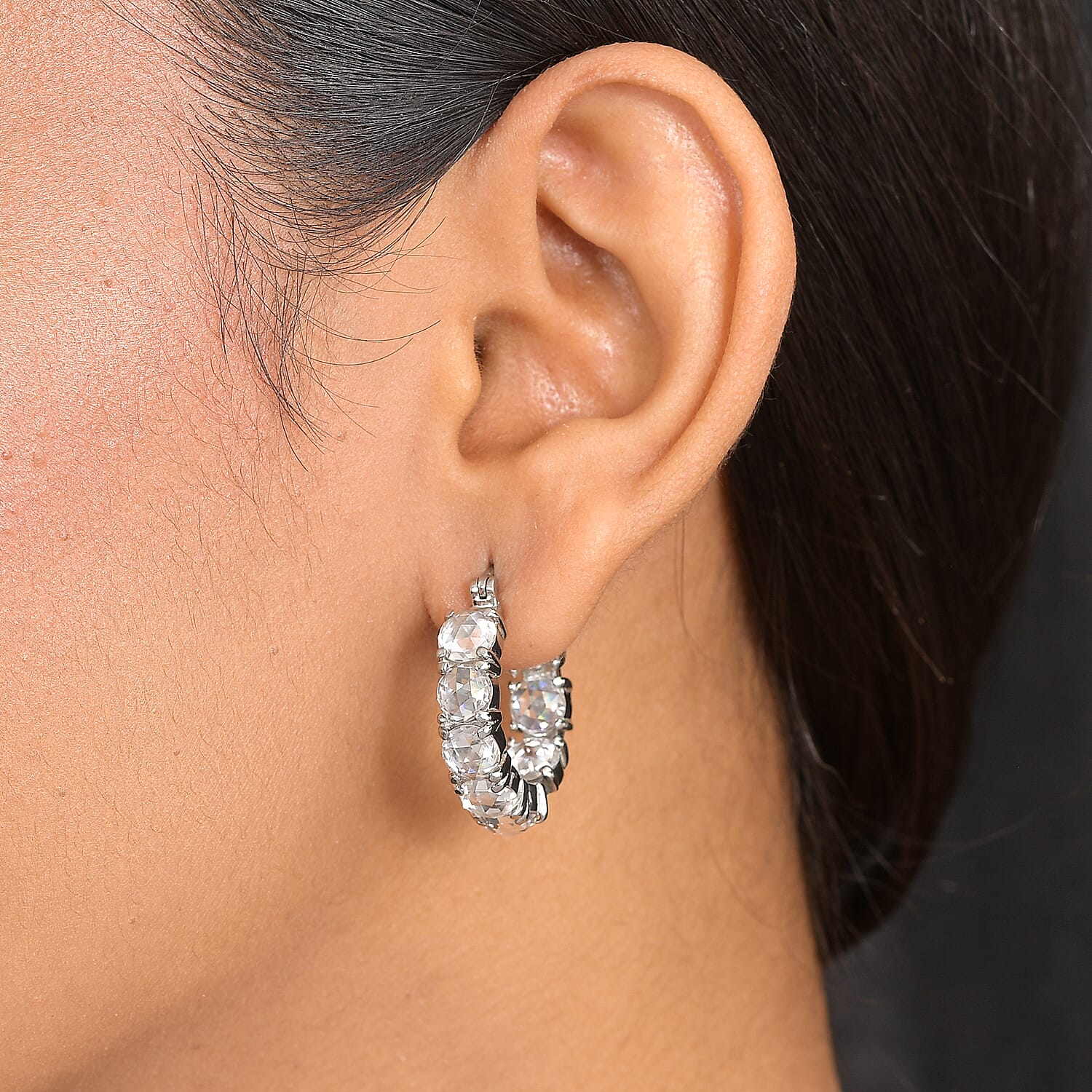 EverTrue Simulated Diamond Hoop Earrings in Stainless Steel