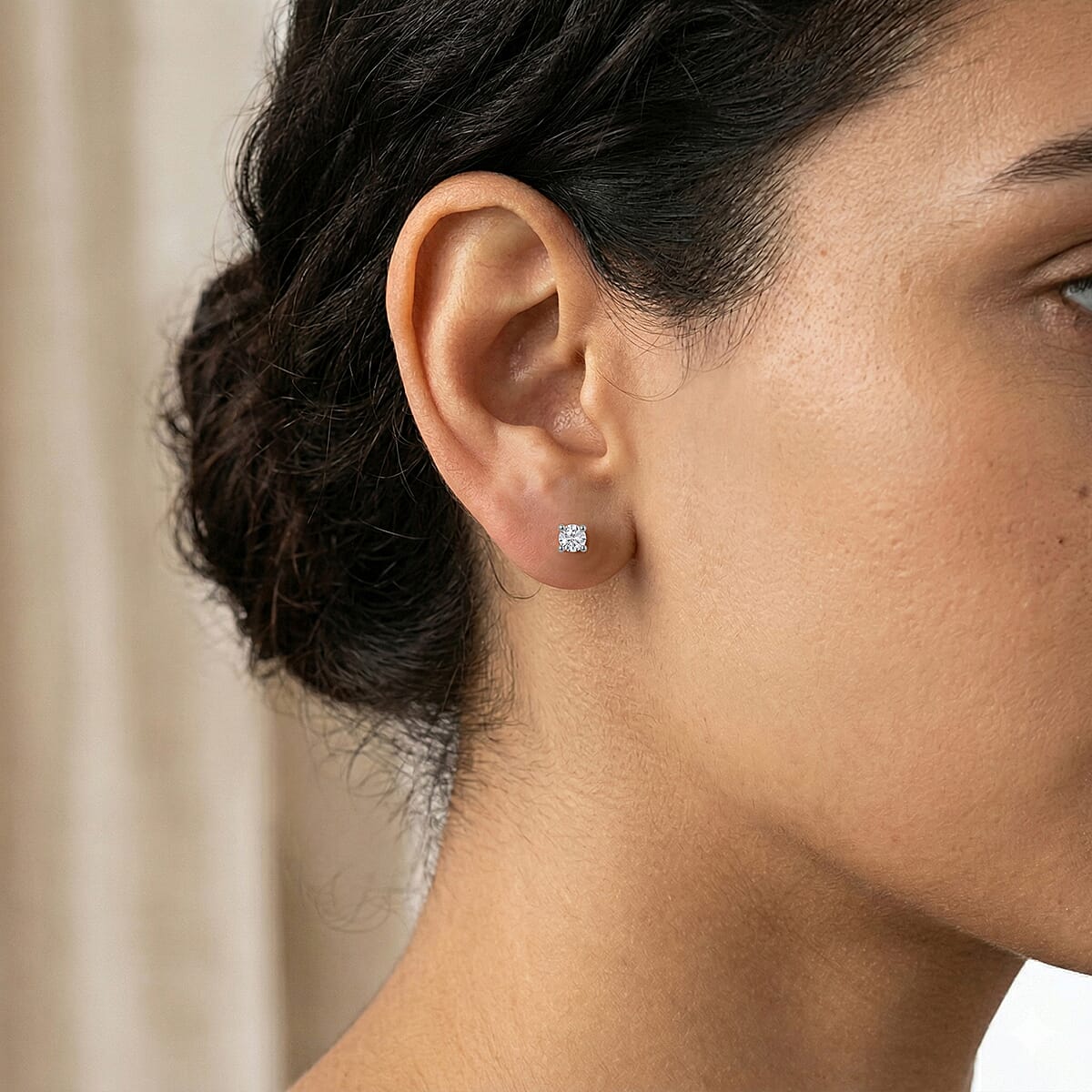 Luxuriant Lab Grown Diamond (G-H, SI) Stud Earrings in Platinum Over Sterling Silver image number 2