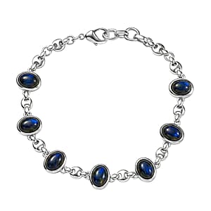 EverTrue Malagasy Labradorite 9.40 ctw Station Bracelet in Platinum Bond (7.25 In) (Del. in 7-10 Days)