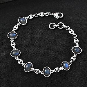 EverTrue Malagasy Labradorite 9.40 ctw Station Bracelet in Platinum Bond (7.25 In) (Del. in 7-10 Days)