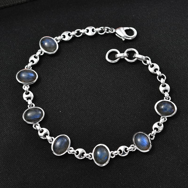 EverTrue Malagasy Labradorite 9.40 ctw Station Bracelet in Platinum Bond (7.25 In)