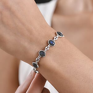 EverTrue Malagasy Labradorite 9.40 ctw Station Bracelet in Platinum Bond (7.25 In) (Del. in 7-10 Days)