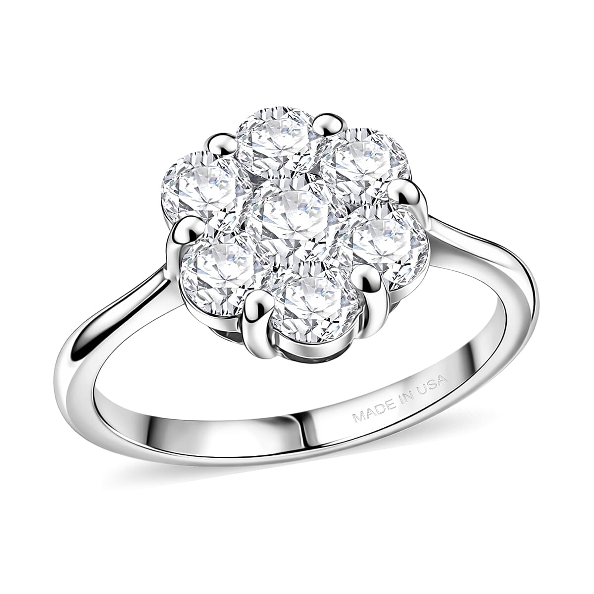 D'Joy Moissanite 1.30 ctw Floral Ring in Platinum Over Sterling Silver (Size 10.0)