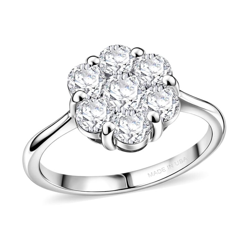 D'Joy Moissanite 1.30 ctw Floral Ring in Platinum Over Sterling Silver (Size 10.0)
