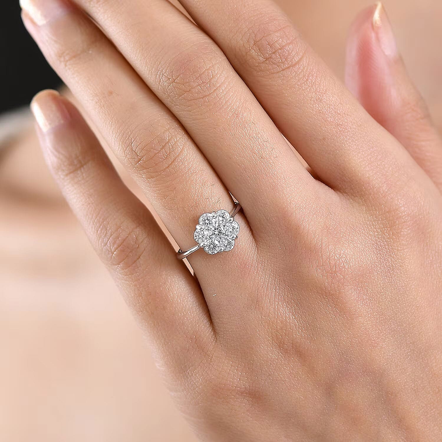 D'Joy Moissanite 1.30 ctw Floral Ring in Platinum Over Sterling Silver (Size 10.0)