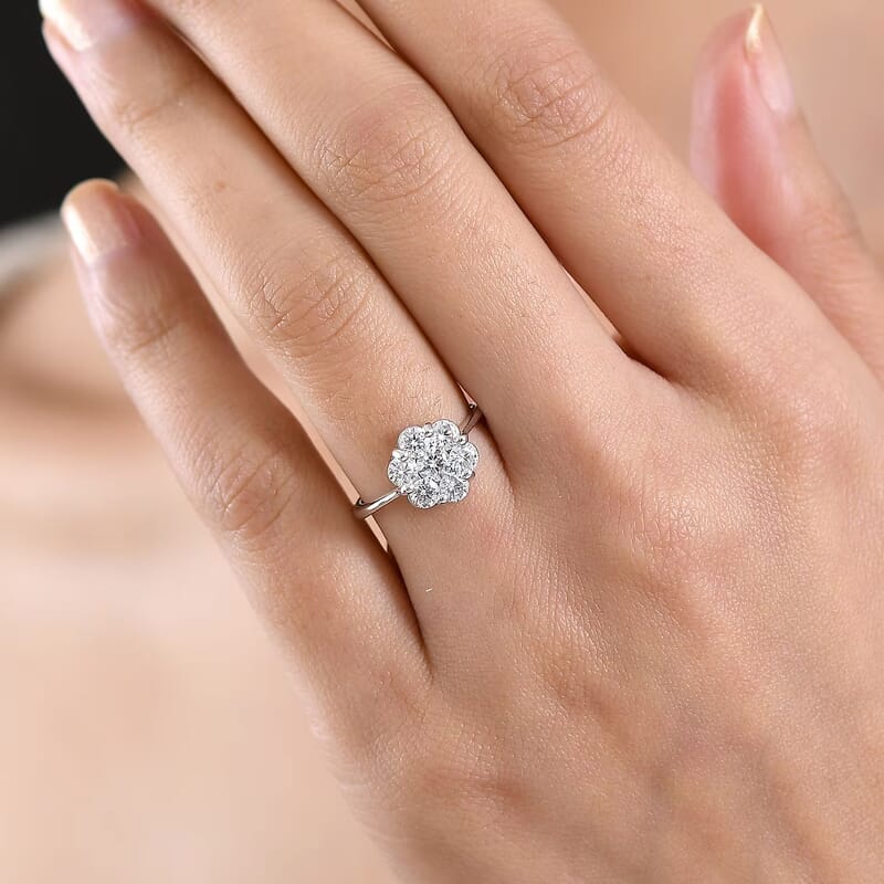 D'Joy Moissanite 1.30 ctw Floral Ring in Platinum Over Sterling Silver (Size 10.0)
