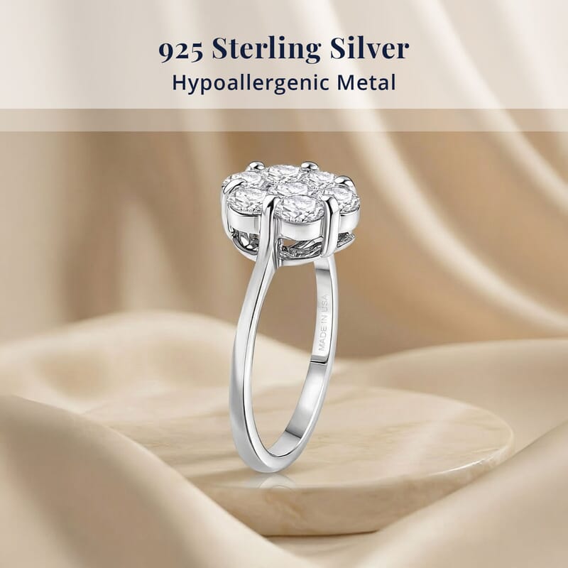D'Joy Moissanite 1.30 ctw Floral Ring in Platinum Over Sterling Silver (Size 10.0)