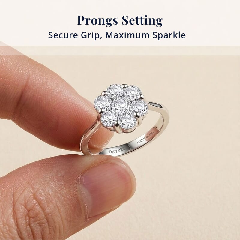 D'Joy Moissanite 1.30 ctw Floral Ring in Platinum Over Sterling Silver (Size 10.0)