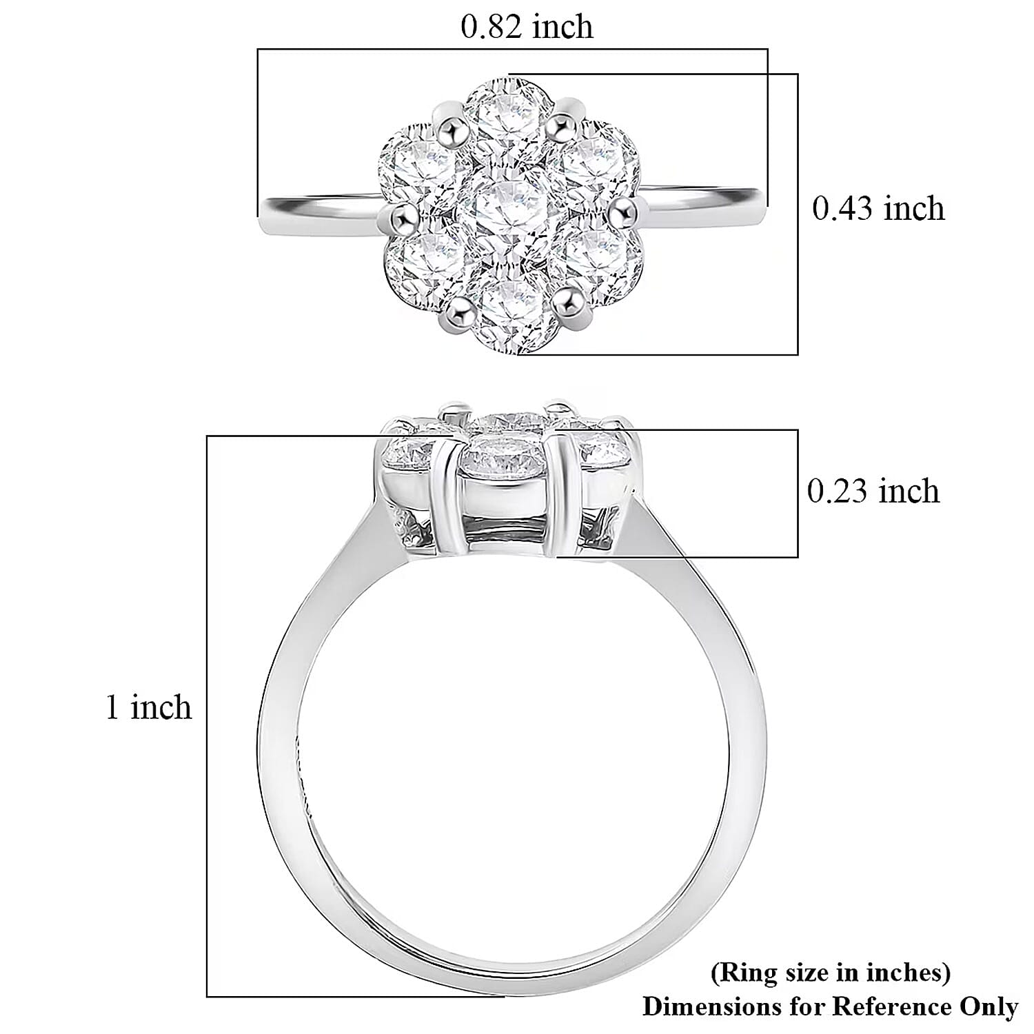 D'Joy Moissanite 1.30 ctw Floral Ring in Platinum Over Sterling Silver (Size 10.0)
