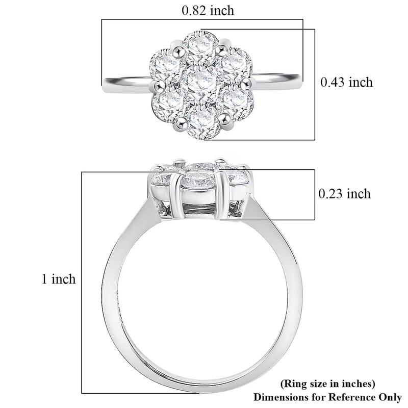 D'Joy Moissanite 1.30 ctw Floral Ring in Platinum Over Sterling Silver (Size 10.0)