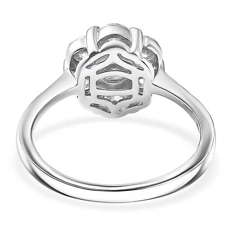 D'Joy Moissanite 1.30 ctw Floral Ring in Platinum Over Sterling Silver (Size 10.0)