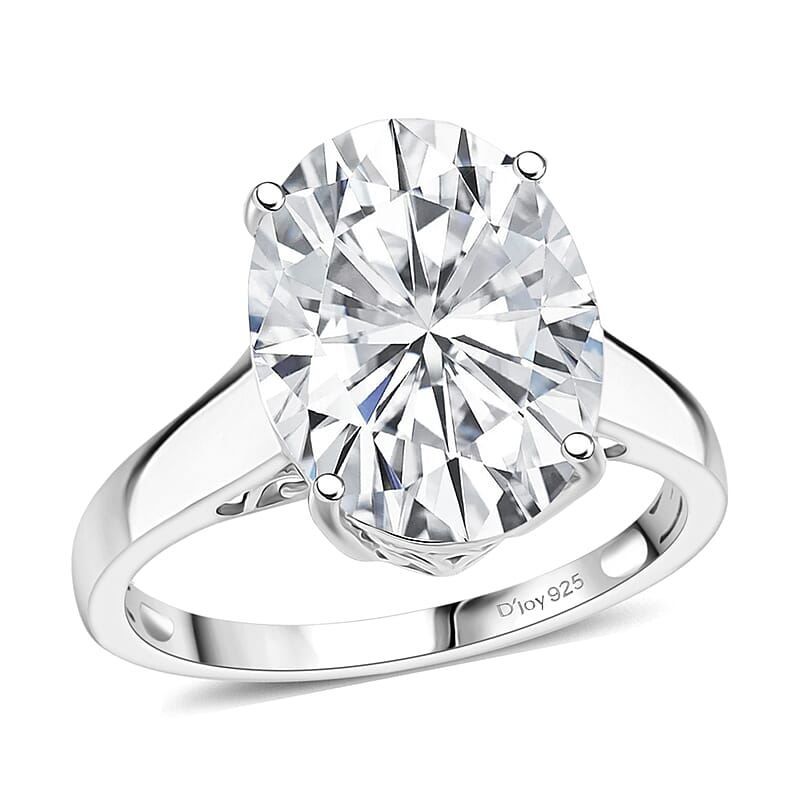 D'Joy Moissanite 9.90 ctw Eternal Solitaire Ring in Rhodium Over Sterling Silver (Size 10.0)