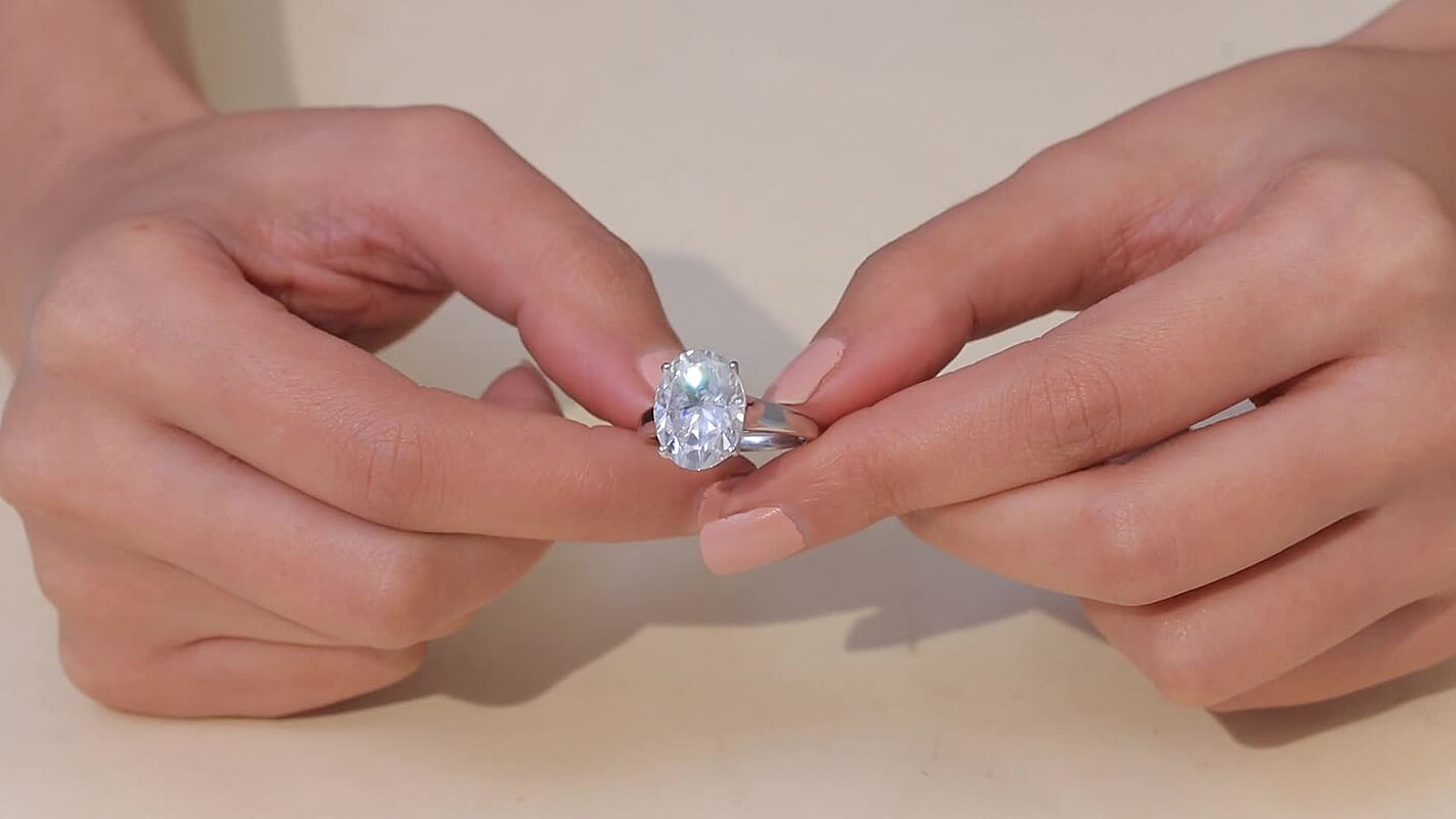 D'Joy Moissanite (Ovl 16x12mm) Ring in Rhodium Over Sterling Silver (Size 10.0) 9.90 ctw