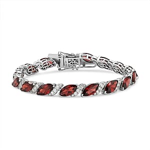 D'Joy Premium Mozambique Garnet and White Zircon 22.00 ctw Bracelet in Rhodium Over Sterling Silver (7.25 In)