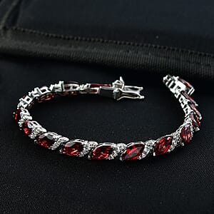 D'Joy Premium Mozambique Garnet and White Zircon 22.00 ctw Passion Wave Bracelet in Rhodium Over Sterling Silver (7.25 In)