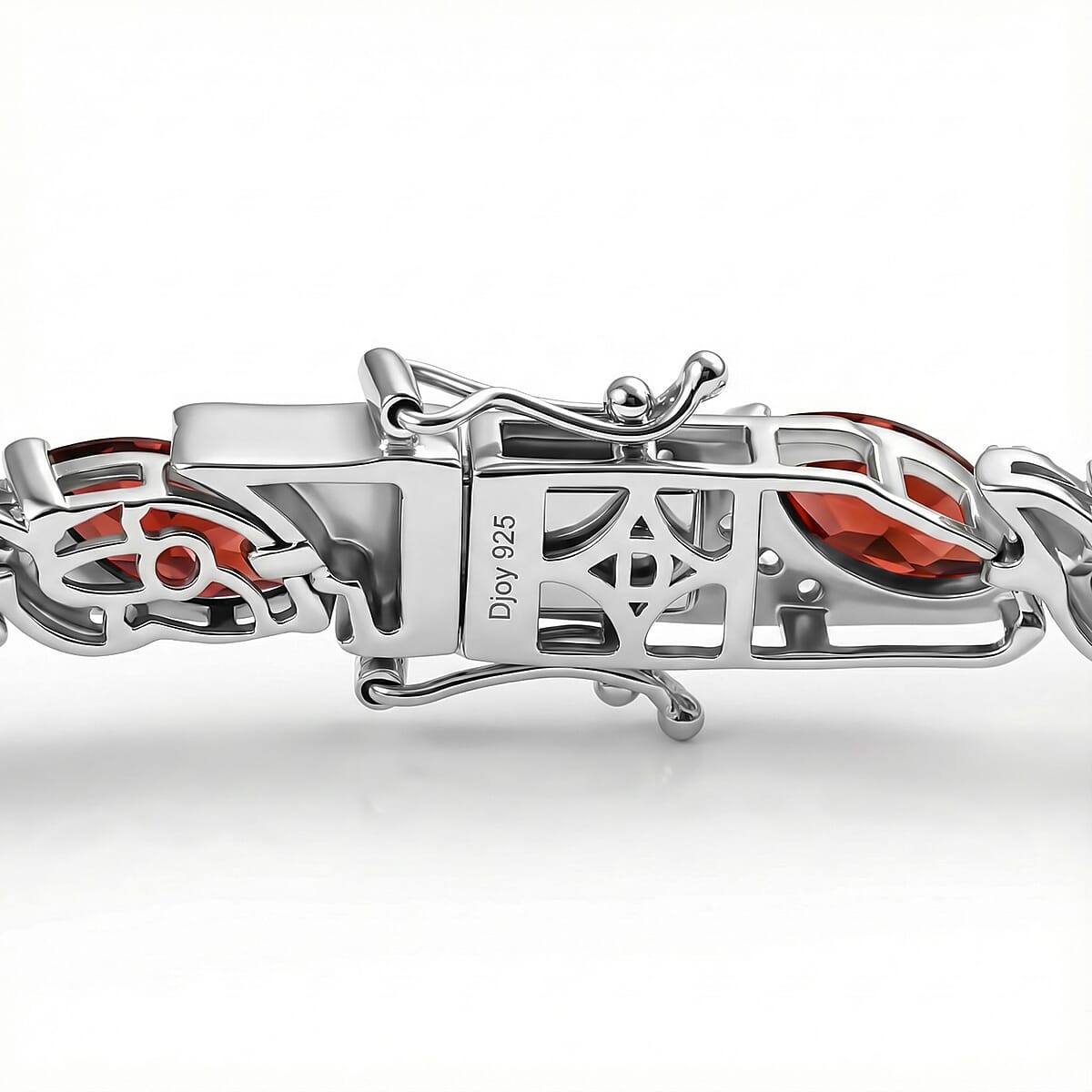 D'Joy Premium Mozambique Garnet and White Zircon 22.00 ctw Bracelet in Rhodium Over Sterling Silver (7.25 In) image number 3