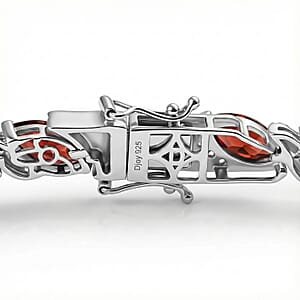 D'Joy Premium Mozambique Garnet and White Zircon 22.00 ctw Passion Wave Bracelet in Rhodium Over Sterling Silver (7.25 In)