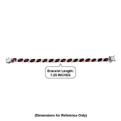 D'Joy Premium Mozambique Garnet and White Zircon 22.00 ctw Passion Wave Bracelet in Rhodium Over Sterling Silver (7.25 In)