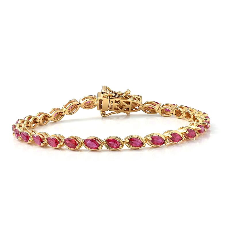 D'Joy Premium Montepuez Ruby 5.75 ctw Crown Line Bracelet in 18K Vermeil Yellow Gold Over Sterling Silver (7.25 In)