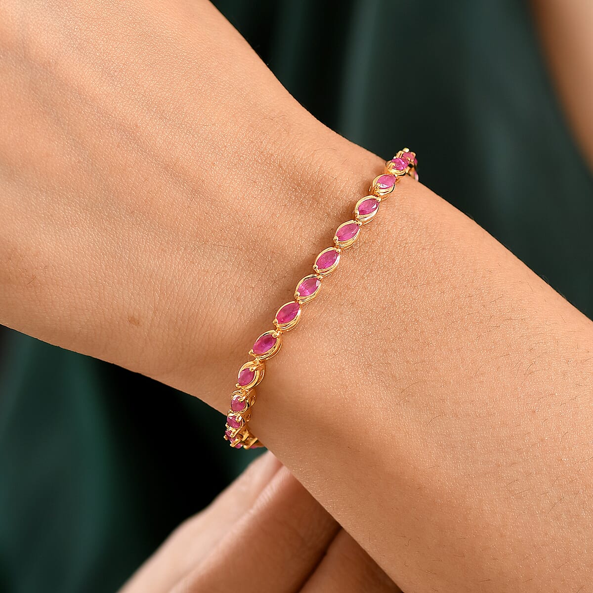D'Joy Premium Montepuez Ruby 5.20 ctw Bracelet in 18K Vermeil Yellow Gold Over Sterling Silver (6.50 In) image number 2
