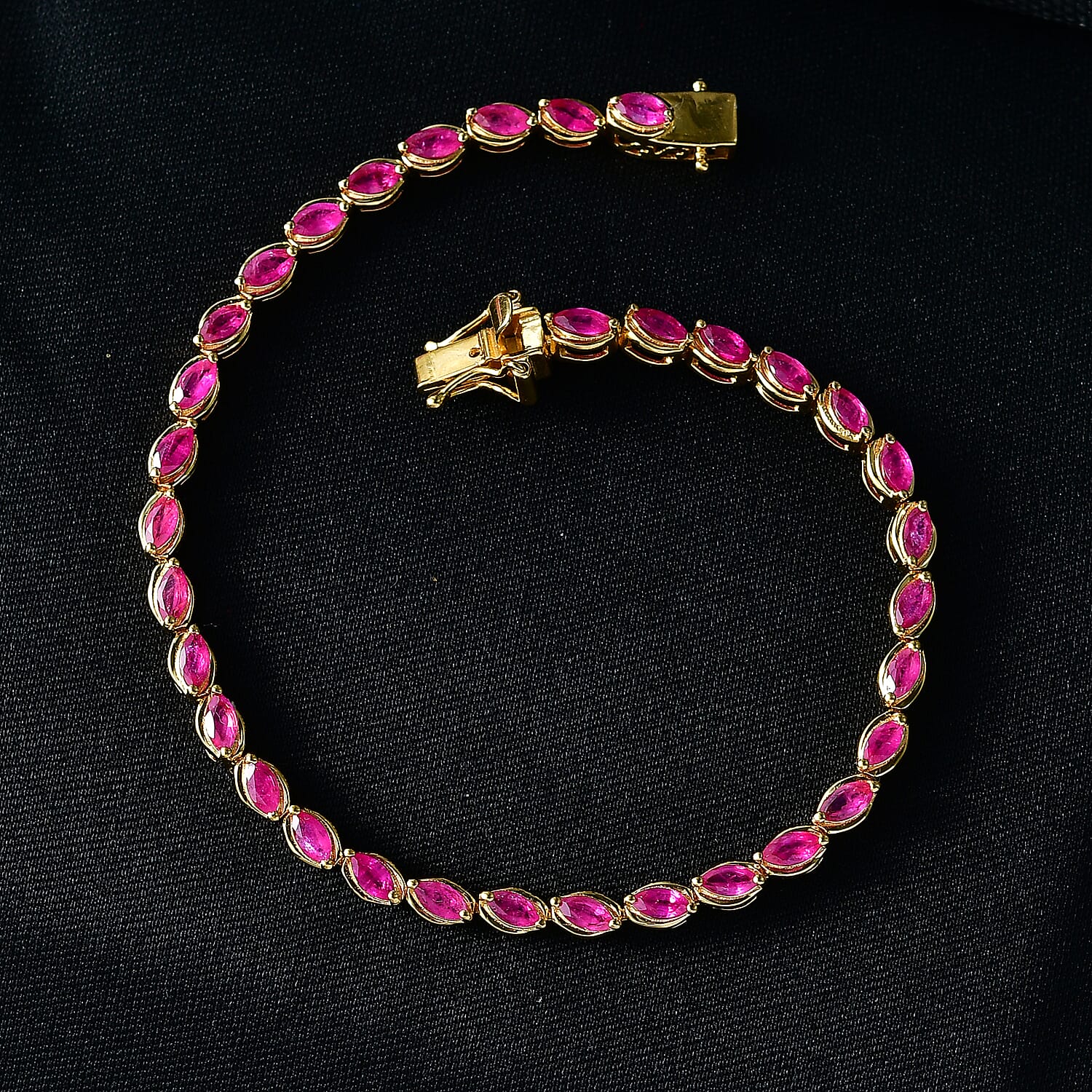 D'Joy Premium Montepuez Ruby 6.50 ctw Crown Line Bracelet in 18K Vermeil Yellow Gold Over Sterling Silver (8.00 In)