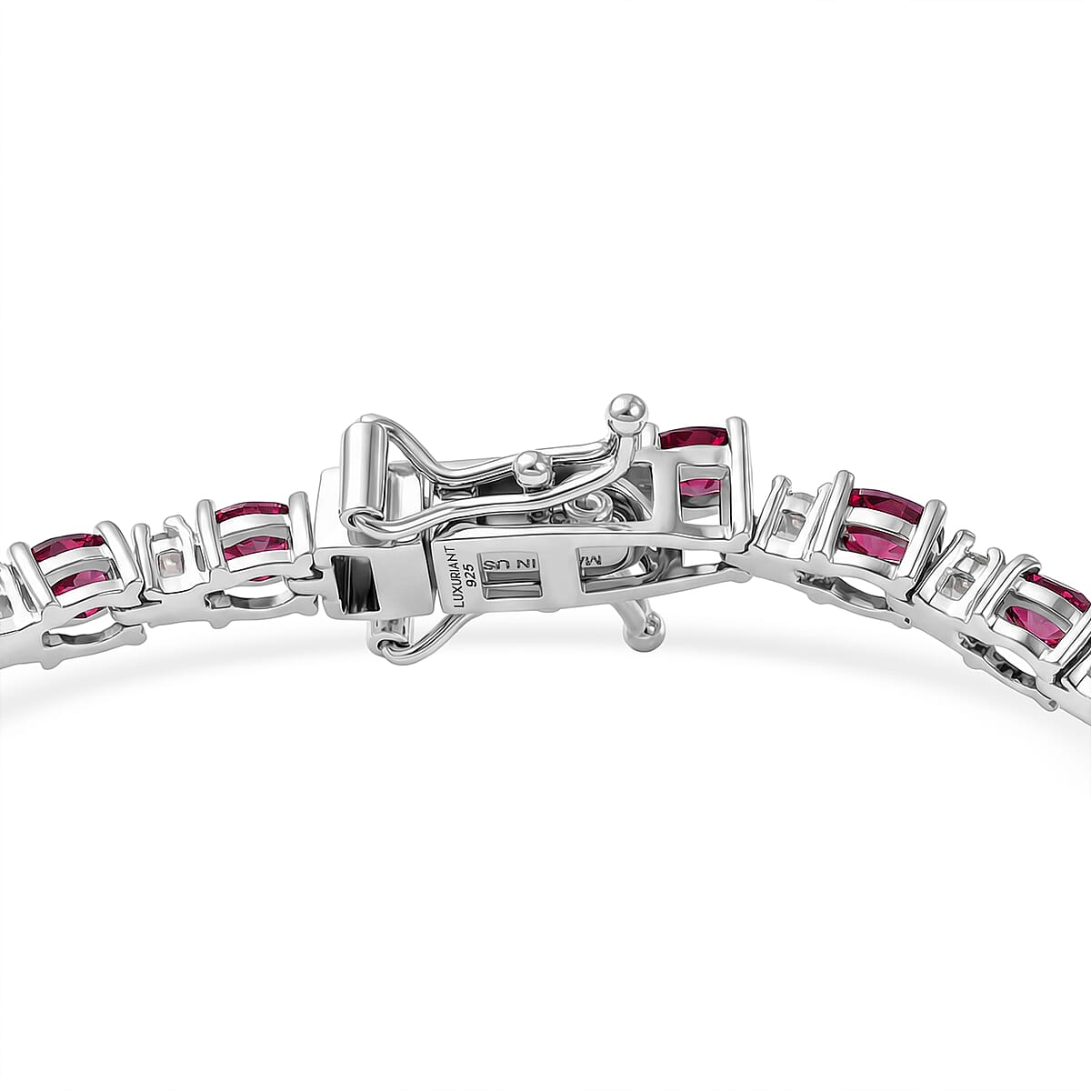 Premium Malawi Magenta Garnet and Luxuriant Lab Grown Diamond G-H SI 7.30 ctw Bracelet in Rhodium Over Sterling Silver (7.25 In) image number 3